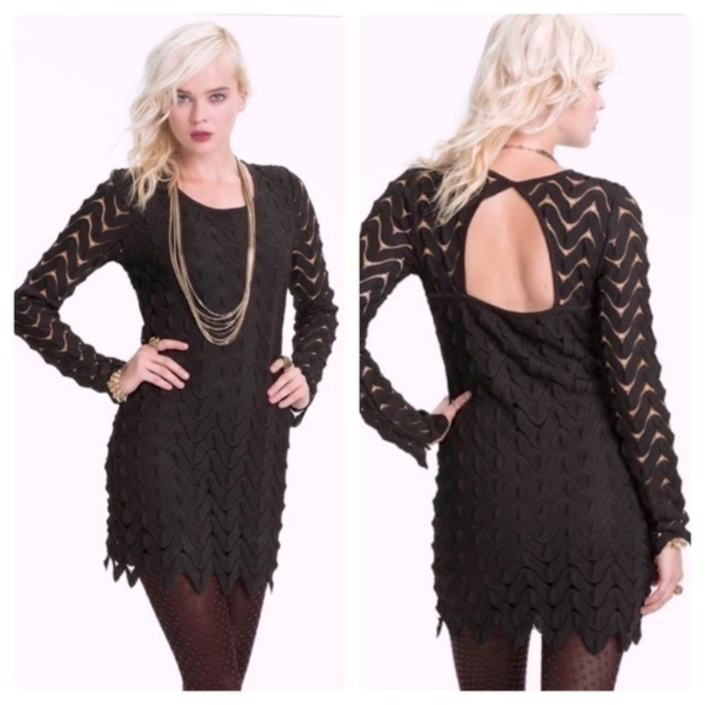 Free People “Wild Thing” sheath dress cutouts long sleeve open back